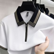 批发夏季新款中青年<b class='q'>男士</b>短袖<b class='q'>T</b><b class='q'>恤</b>轻奢商务提花纽扣<b class='q'>翻领</b>POLO衫半袖
