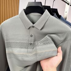 创垚男装秋季彩棉真口袋长袖T恤男宽松中老年爸爸装休闲POLO衫