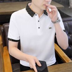 批发男装短袖 格子领格子包边新潮设计 <b class='q'>夏</b>日清爽布料不沾身 通勤商谈