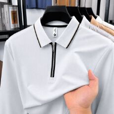 创垚男装 纯色休闲秋季长袖透气男士polo衫薄款上衣