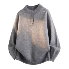 批发创垚<b class='q'>男</b>装亨利领老钱风毛衣<b class='q'>男</b>冬季新款宽松慵懒cleanfit保暖针织<b class='q'>衫</b>