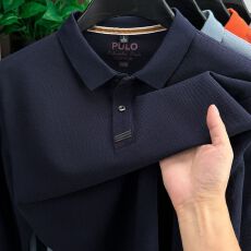 2026跨境热销男士长袖Polo衫翻领商务休闲中老年爸爸装免烫打底衫