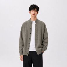 批发创垚男装针织开衫男新款<b class='q'>春</b>秋潮牌日系复古单排扣重磅宽松毛衣外套