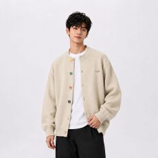 批发创垚男装-<b class='q'>春</b>秋季新款彩色扣慵懒风针织开衫男士宽松休闲毛衣外套