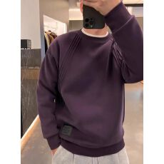 批发<b class='q'>春</b>秋重磅加绒加厚卫衣男2026新款磨毛线条设计感圆领打底衫上衣男