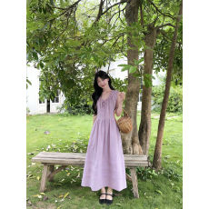 批发实拍~甜美风可调节领<b class='q'>紫色</b>宽松无袖背心<b class='q'>连衣裙</b>女夏