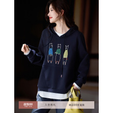 批发素木时尚刺绣连帽卫衣女2025年秋季新款宽松上衣欧货大码洋气女装