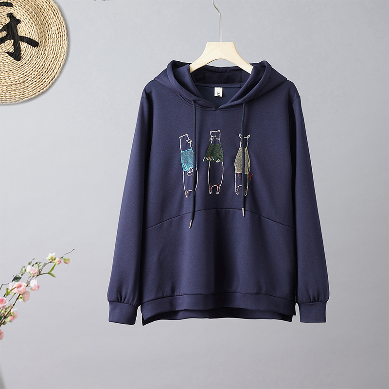 패션 자수 후드 티 스웨터 여성 2025 년 가을 새로운 루즈핏 맨위 유럽 상품 빅 사이즈 외국 가스 여성 의류