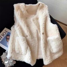 批发官图  小香风羊羔毛毛绒马甲背心外套女2025<b class='q'>冬</b>季新款叠穿保暖上衣