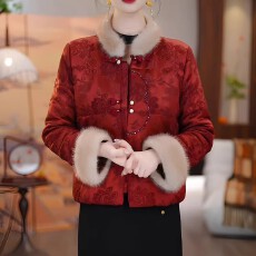 批发官图  2026冬季新款女士中式复古时尚红色棉服漂亮短款保暖厚棉衣