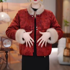 批发官图  2026冬季新款女士中式复古时尚红色棉服漂亮短款保暖厚棉衣