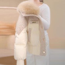 批发官图  2025冬季新款女士粉色大毛领加厚羽绒棉服时髦减龄保暖外套