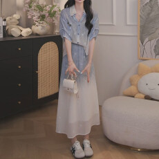 批发官图  2026夏季新款女士温柔风渐变套装百搭衬衫中长裙两件套潮