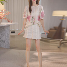 批发官图  2026夏季新款<b class='q'>女士</b>绝美<b class='q'>套装</b>印花短袖上衣高腰短裤两件套潮