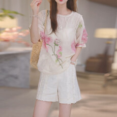 批发官图  2026夏季新款<b class='q'>女士</b>绝美<b class='q'>套装</b>印花短袖上衣高腰短裤两件套潮