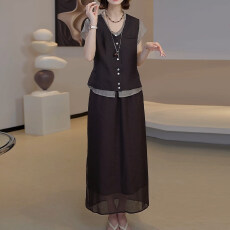批发官图  2026夏季新款<b class='q'>女士</b>韩系时尚<b class='q'>套装</b>假两件马甲搭半身裙两件套
