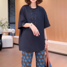 批发官图  2026夏季新款女士套装中袖上衣高腰<b class='q'>九分</b>直筒裤休闲两件套