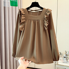 批发胖mm衬衫女2025秋季新款大码女装方领洋气显瘦遮肚子<b class='q'>长袖</b>早秋上衣