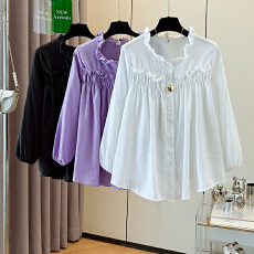 批发胖mm衬衫女2025秋季新款大码女装V领洋气显瘦遮肚子<b class='q'>长袖</b>早秋上衣