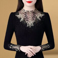 批发立领绣花加绒<b class='q'>打底衫</b>女长袖秋冬加厚大码女装2026年新款修身女上衣
