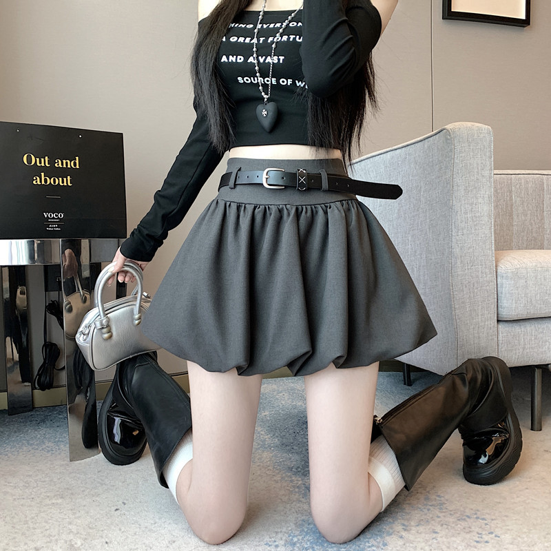 MY13191# 西装花苞半身裙高级灰色少女蛋糕裙短裙女裝貨源服裝批發