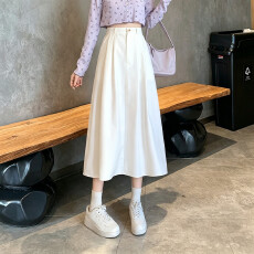 批发实拍2026夏季小个子中长款<b class='q'>白色</b>半身裙西装休闲伞裙赫本法式半身裙