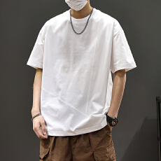 批发2025夏季新款凉感科技棉纯色t恤男潮牌拼接<b class='q'>半截</b><b class='q'>袖</b>上衣简约百搭