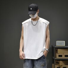 批发2025夏季重磅纯棉背心男士宽松大码运动吸汗无袖t恤潮流健身坎肩