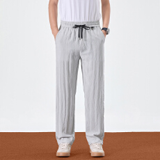 批发2025夏季新款天丝<b class='q'>亚麻</b>休闲直筒裤男宽松百搭舒适透气