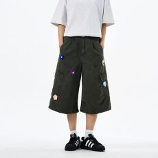 批发美式休闲多口袋刺绣潮牌工装<b class='q'>七分裤</b><b class='q'>男</b>女直筒宽松阔腿夏季情侣<b class='q'>短裤</b>