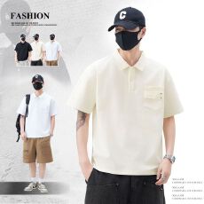 批发2025夏季新款男士短袖POLO口袋装饰宽松休闲百搭翻领体恤衫