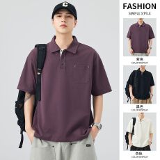 批发2025夏季新款男士短袖Polo衫贴袋设计宽松休闲百搭翻领体恤衫