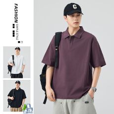 批发2025夏季新款男士短袖POLO衫拼接结构款宽松休闲百搭翻领体恤衫