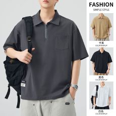 批发2025夏季新款半拉链男士短袖POLO衫宽松休闲百搭翻领体恤衫