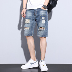 批发实拍2025夏季新款破洞<b class='q'>牛仔</b><b class='q'>短裤</b><b class='q'>男</b>士潮牌ins宽松显瘦<b class='q'>牛仔</b>五分裤
