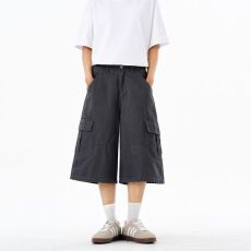 批发美式复古vintage做旧多口袋工装<b class='q'>短裤</b><b class='q'>男</b>女直筒宽松休闲七分中裤子