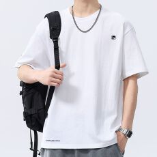 批发实拍<b class='q'>夏</b>季男式圆领短袖重磅260克T恤舒适薄款休闲青年半袖衫