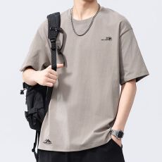 批发实拍<b class='q'>夏</b>季新款圆领短袖t恤男纯棉重磅260克T恤舒适透气休闲半袖衫