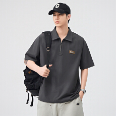 批发实拍2025夏季新款<b class='q'>潮</b>牌半拉链Polo衫男宽松百搭翻领冰丝短袖体恤