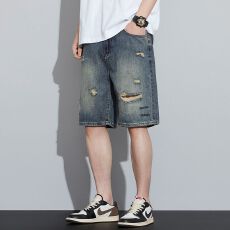 批发实拍2025<b class='q'>夏</b>季新款潮牌破洞牛仔短裤男百搭宽松韩版潮流ins五分裤