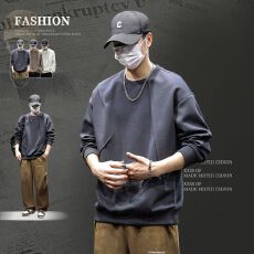 批发实拍2025秋季新款纯棉结构款卫衣男宽松韩版套头<b class='q'>大码</b>纯棉长袖<b class='q'>t</b><b class='q'>恤</b>