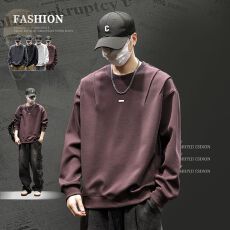 批发实拍2025秋季新款纯棉简约卫衣男宽松韩版套头<b class='q'>大码</b>长袖<b class='q'>t</b><b class='q'>恤</b>