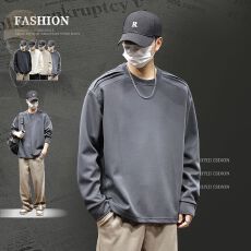 批发实拍2025秋季新款纯棉卫衣男简约拼接长袖<b class='q'>T</b><b class='q'>恤</b>宽松<b class='q'>大码</b>设计感上衣