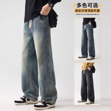 批发实拍2025秋冬新款全松紧腰直筒牛仔裤男宽松潮流百搭休闲裤
