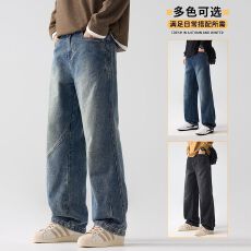 批发实拍2025秋冬新款半松紧腰设计直筒牛仔裤男宽松潮流休闲裤子