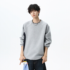 批发实拍秋冬新款潮牌重磅针织纯棉拼接撞色圆领卫衣男女中性百搭套头