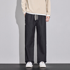 批发实拍2025秋冬新款原色经典牛仔裤男松紧腰宽松百搭拼接<b class='q'>裤子</b>