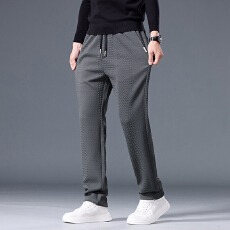 批发实拍2025秋冬新款潮流提花休闲裤男直筒松紧腰百搭弹力轻商务<b class='q'>裤子</b>