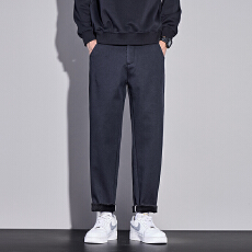 批发实拍2025秋冬新款仿牛仔直筒休闲裤男宽松舒适百搭半<b class='q'>松紧腰</b>设计