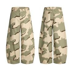 批发2025秋冬迷彩印花拼接弧形弯刀宽松休闲裤男女直筒百搭情侣长<b class='q'>裤子</b>